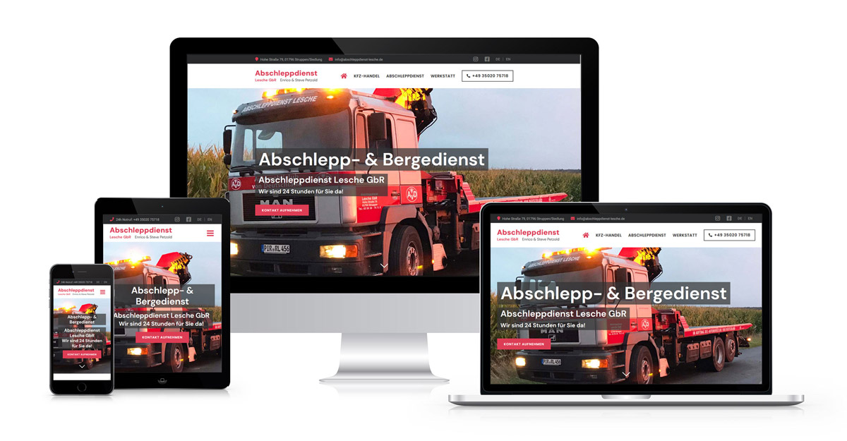 Responsive Webdesign - Internetseite www.abschleppdienst-lesche.de